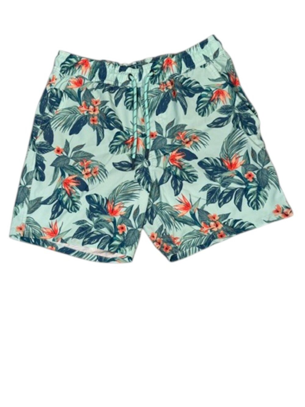 IZOD Saltwater Men's Tropical Swim Trunks Aqua Floral Stretch Sz S